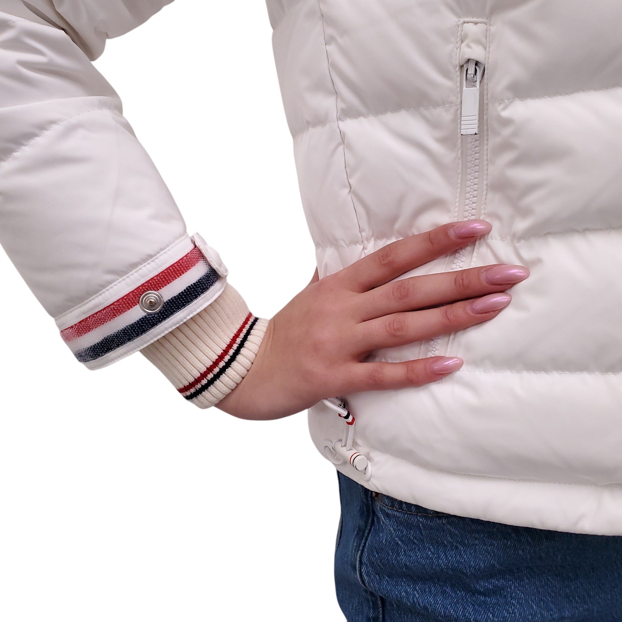 THOM BROWNE WHITE DOWN PUFFER JACKET - SIZE 40