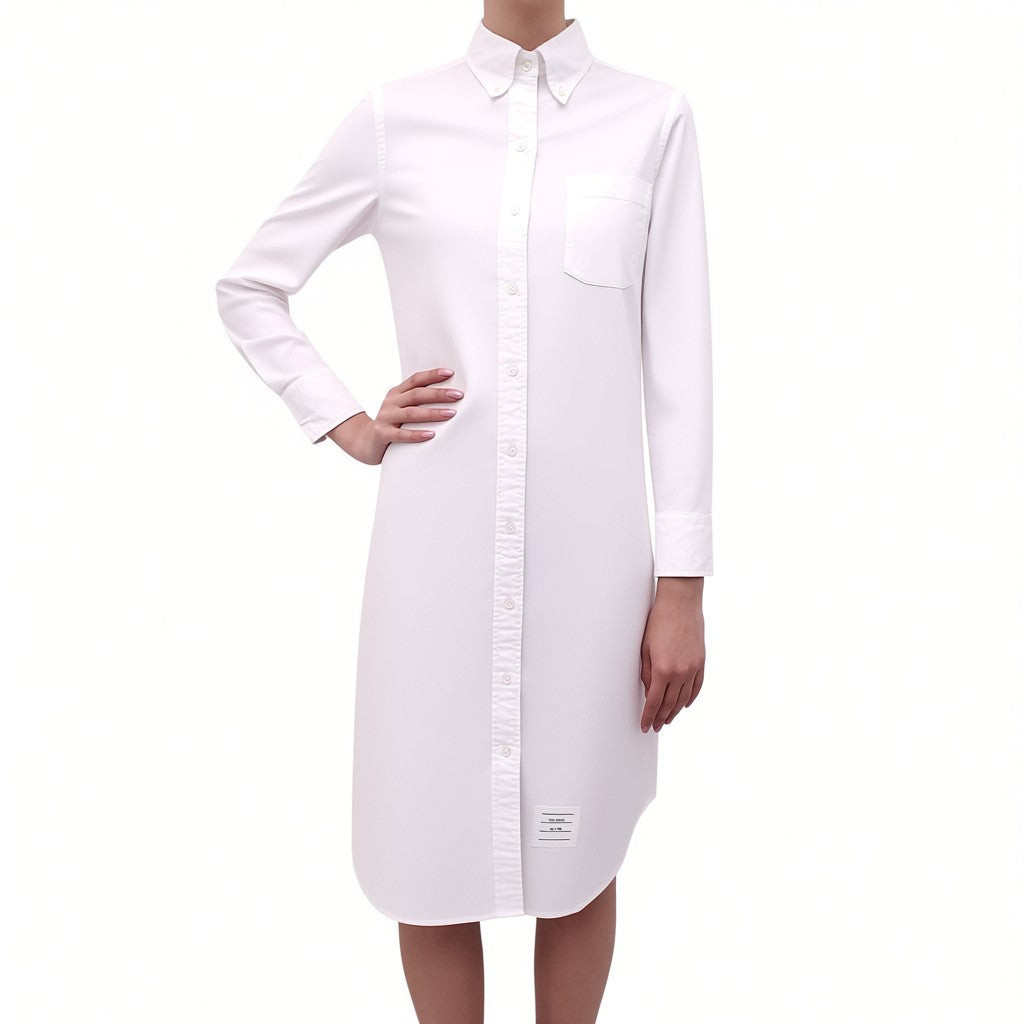THOM BROWNE WHITE OXFORD SHIRT DRESS - SIZE 40
