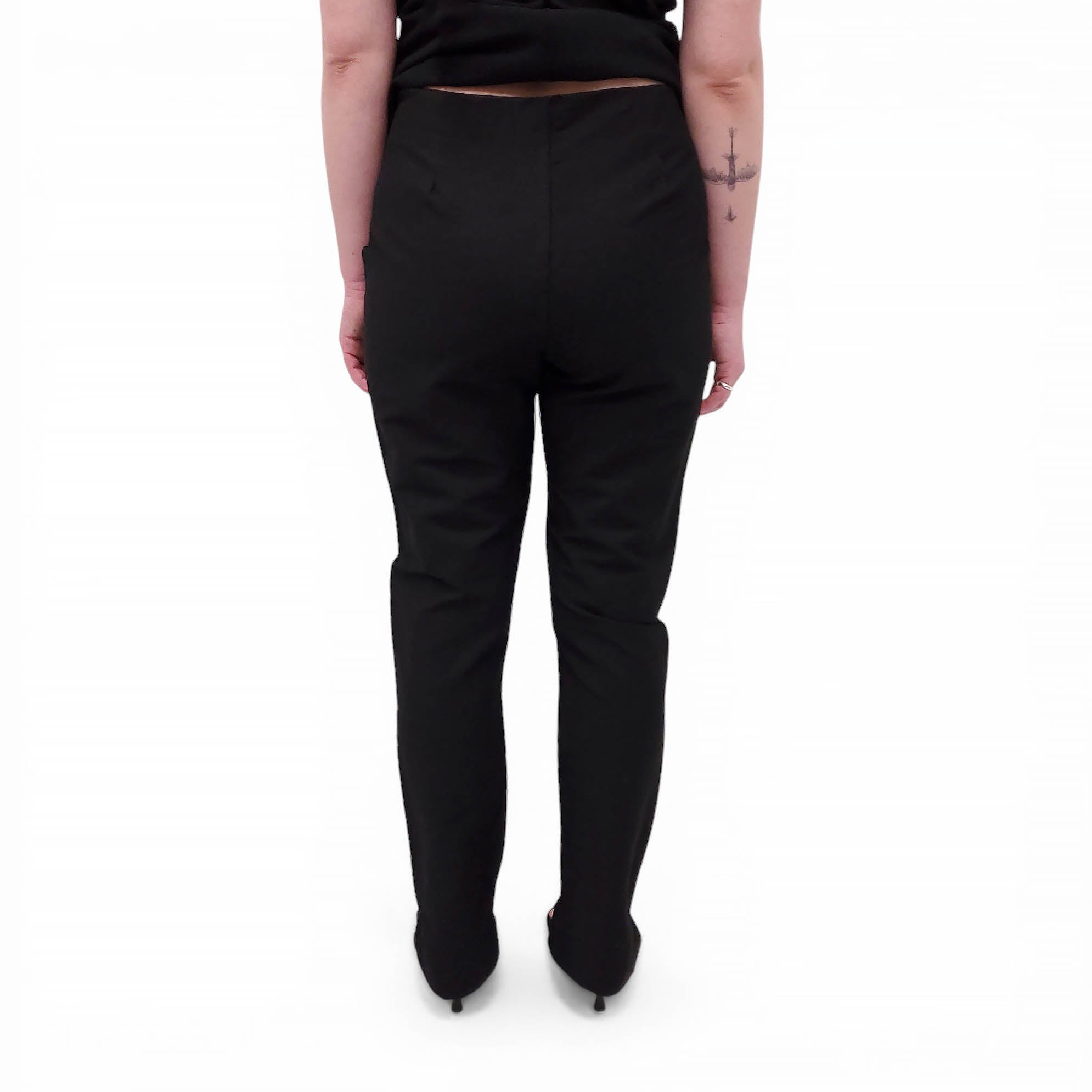 TOTEME BLACK LINEN BLEND SKINNY SLIT STRETCH TROUSERS - SIZE 40