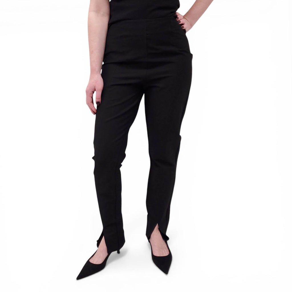 TOTEME BLACK LINEN BLEND SKINNY SLIT STRETCH TROUSERS - SIZE 40