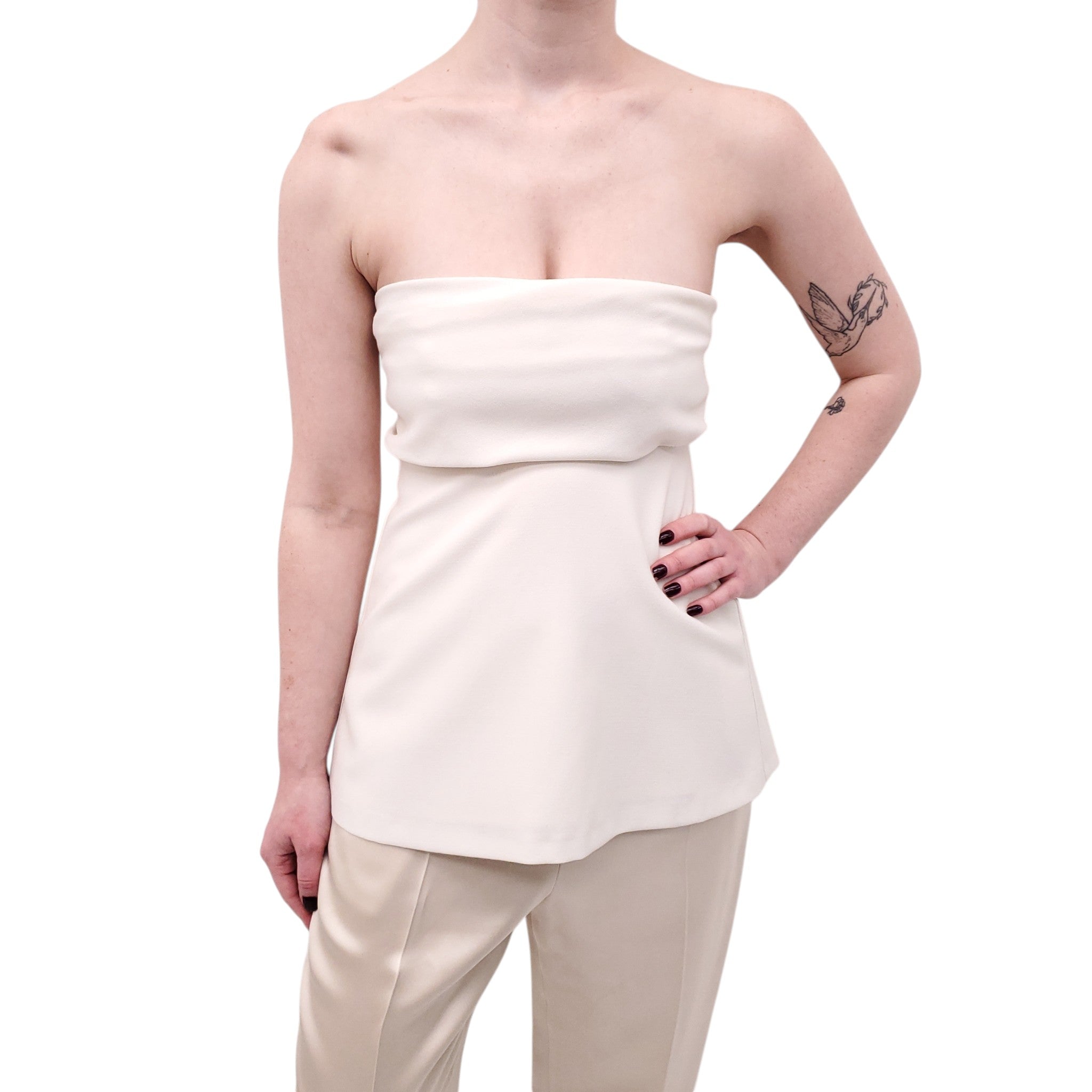 TOTEME CREAM PLEATED TUBE TOP - SIZE 32