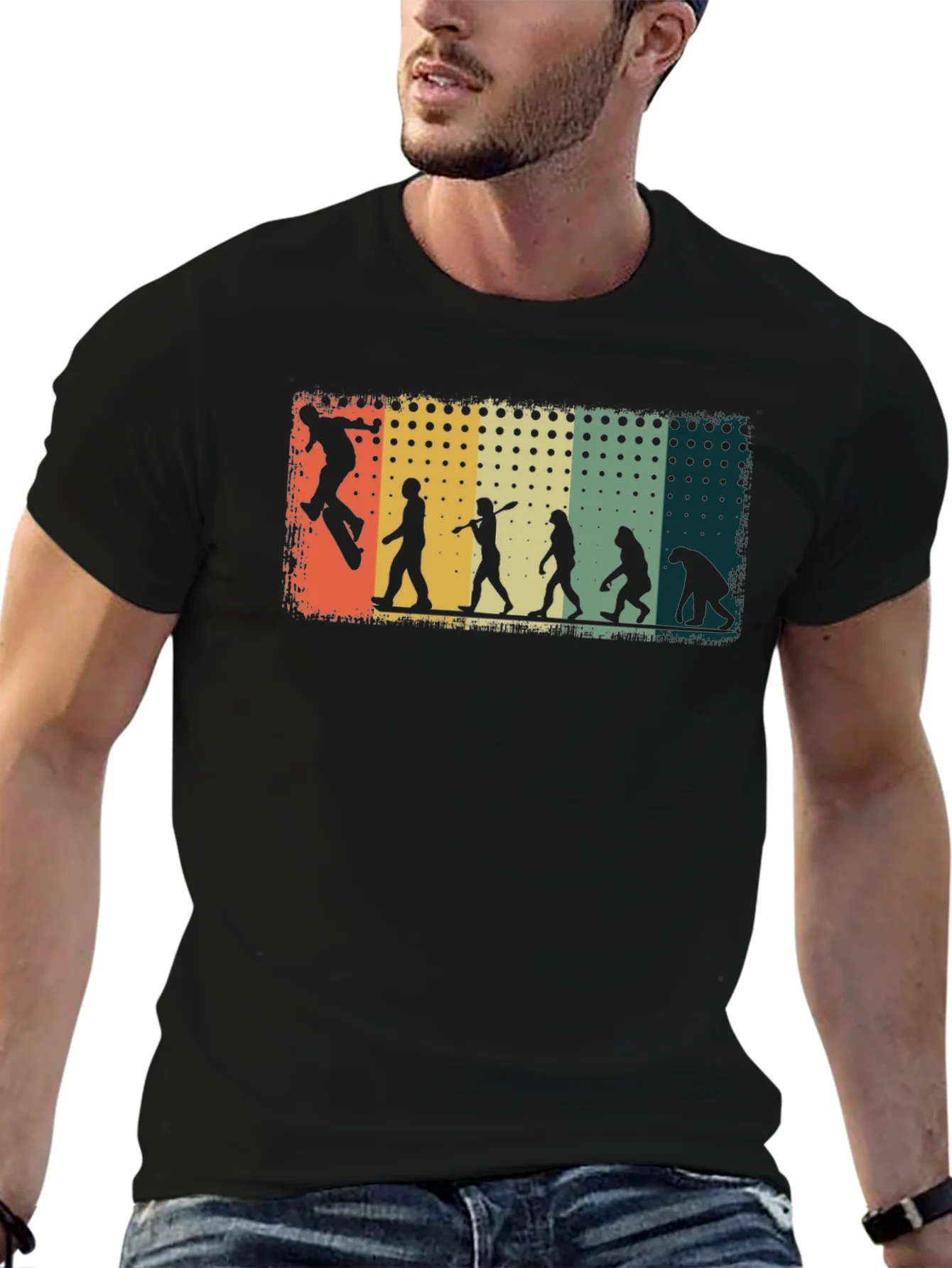 Skateboarding Evolution Graphic Tee - Black Cotton T-Shirt