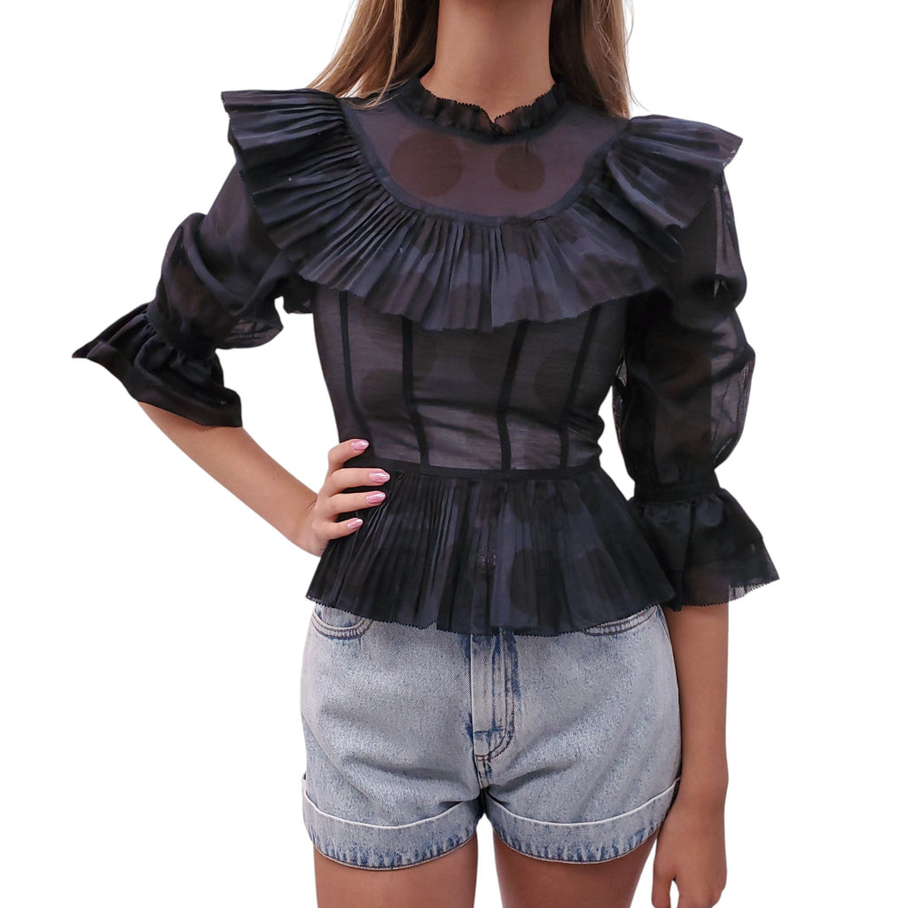 ULLA JOHNSON BLACK SHEER 'VIVIAN' BLOUSE - SIZE 0
