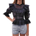 ULLA JOHNSON BLACK SHEER 'VIVIAN' BLOUSE - SIZE 0