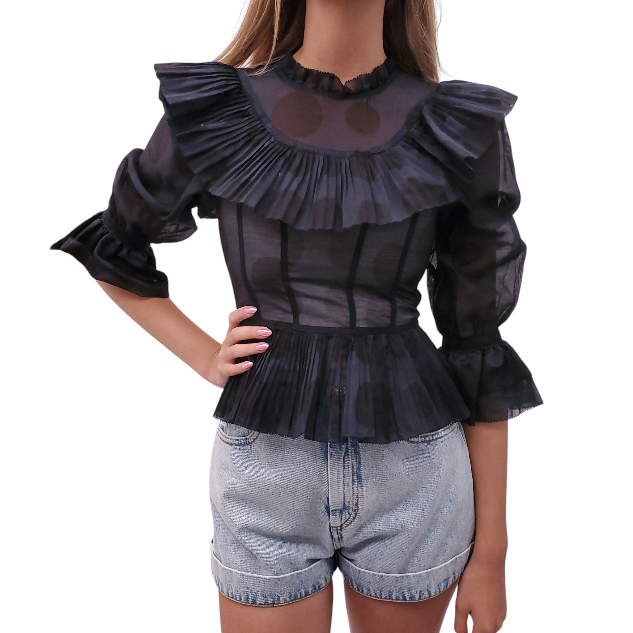 ULLA JOHNSON BLACK SHEER 'VIVIAN' BLOUSE - SIZE 0