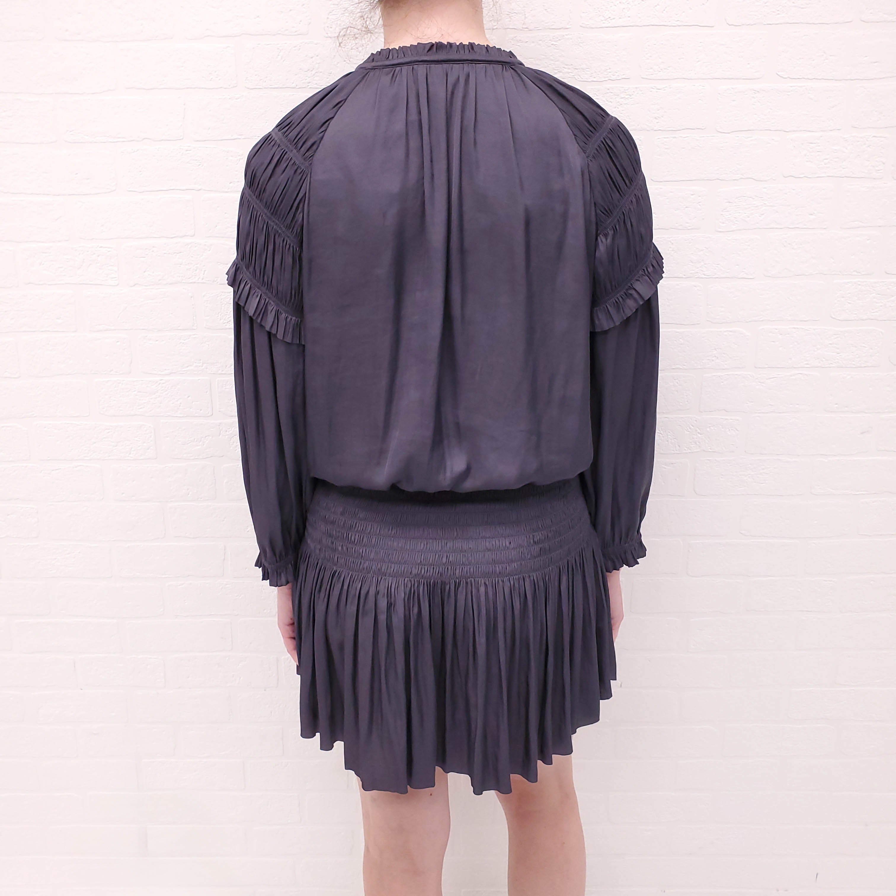 ULLA JOHNSON NAVY SILK DRESS WITH EYELET DETAILS - SIZE 2