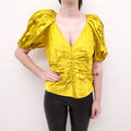 ULLA JOHNSON CHARTREUSE CRINKLE BLOUSE - SIZE 6