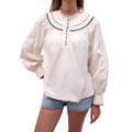 ULLA JOHNSON CREAM 'LENNIE' GATHERED EMBROIDERED POPLIN BLOUSE - SIZE 8
