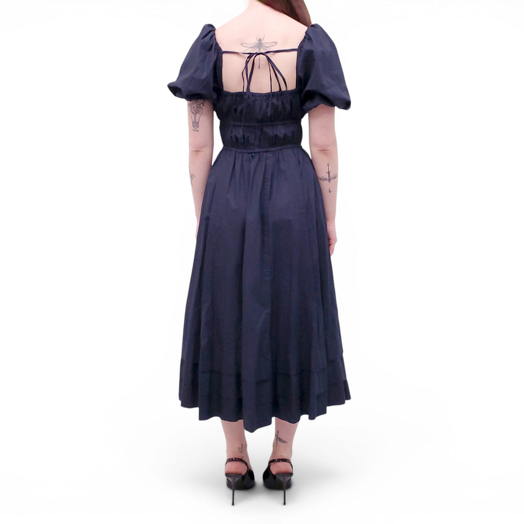 ULLA JOHNSON NAVY COTTON POPLIN 'PALMA' DRESS - SIZE 4
