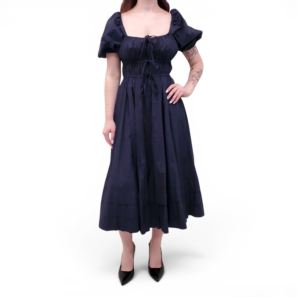 ULLA JOHNSON NAVY COTTON POPLIN 'PALMA' DRESS - SIZE 4