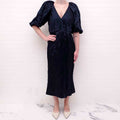 ULLA JOHNSON NAVY CRINKLE DRESS - SIZE 6