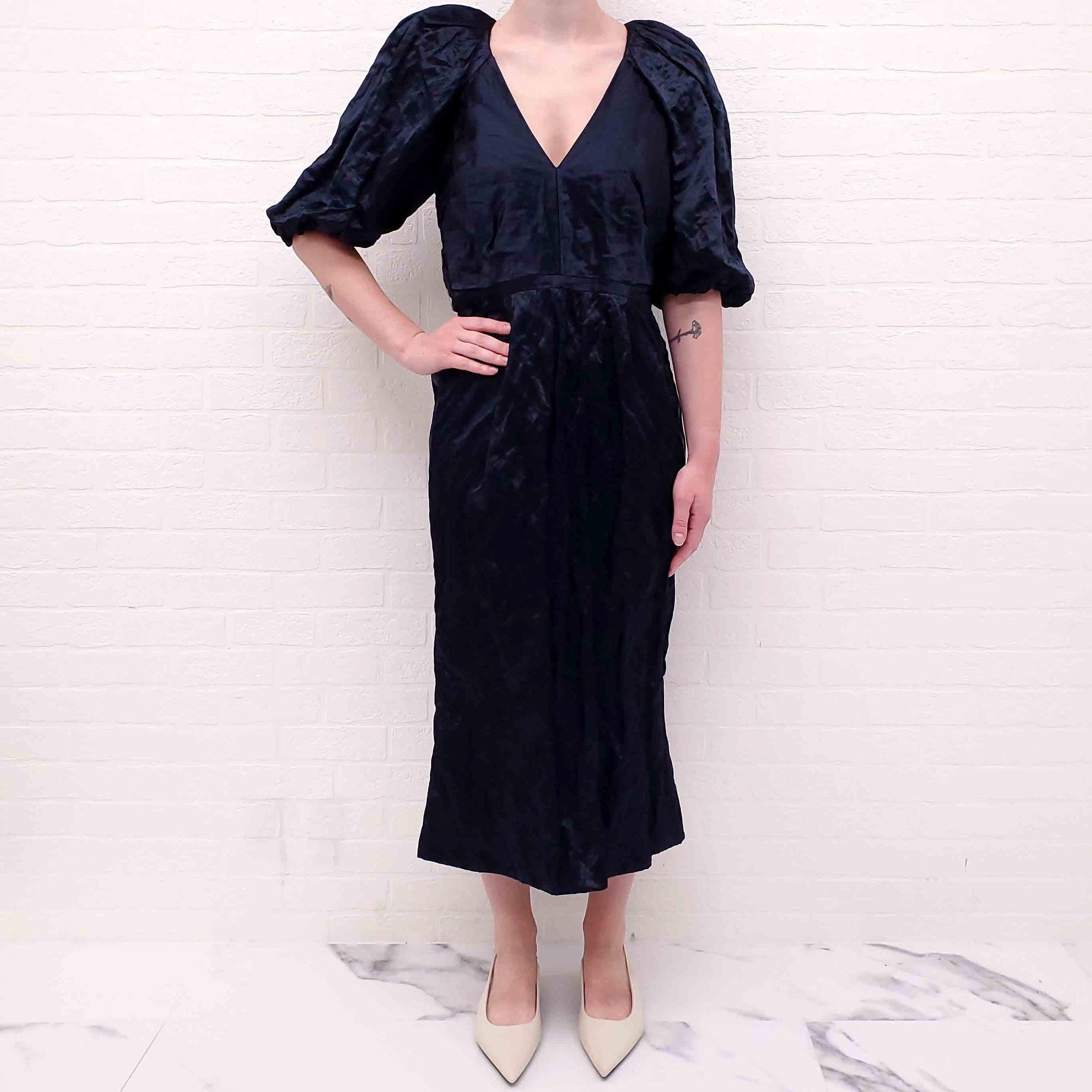 ULLA JOHNSON NAVY CRINKLE DRESS - SIZE 6
