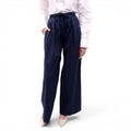 ULLA JOHNSON NAVY PLEATED TROUSERS WITH BUTTON-UP DETAIL - SIZE 6