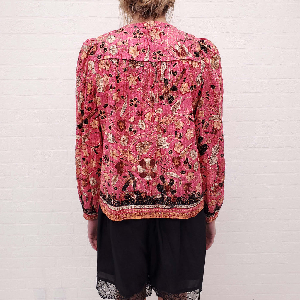 ULLA JOHNSON PINK FLORAL BLOUSE - SIZE 4