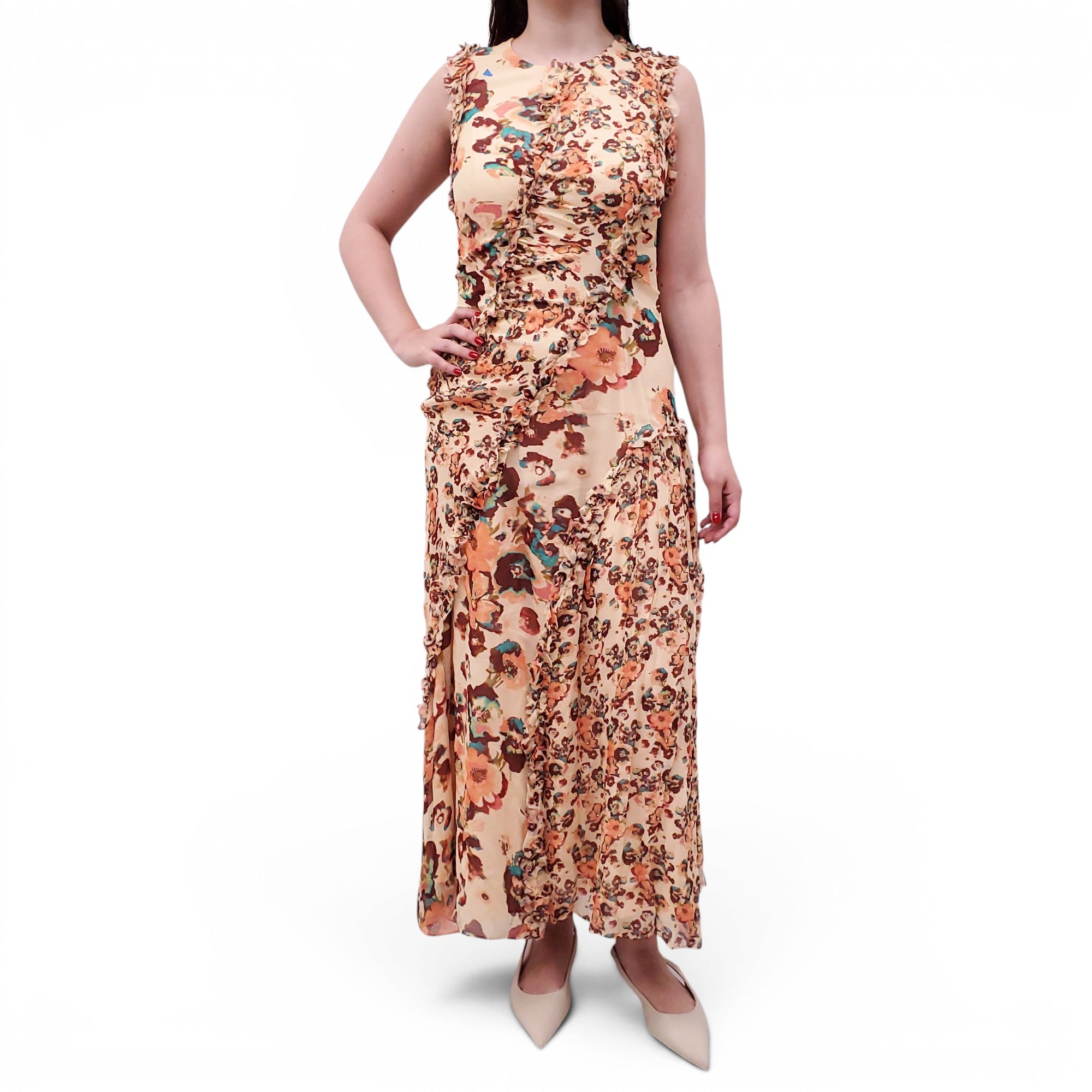 ULLA JOHNSON 'AVRELIE' SILK MIDI DRESS - SIZE 12