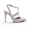 VALENTINO BABY BLUE LEATHER ROCKSTUD CAGE HEELS - SIZE 38