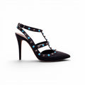VALENTINO BLACK ROCKSTUD HEELS WITH TURQUOISE DETAIL - SIZE 38