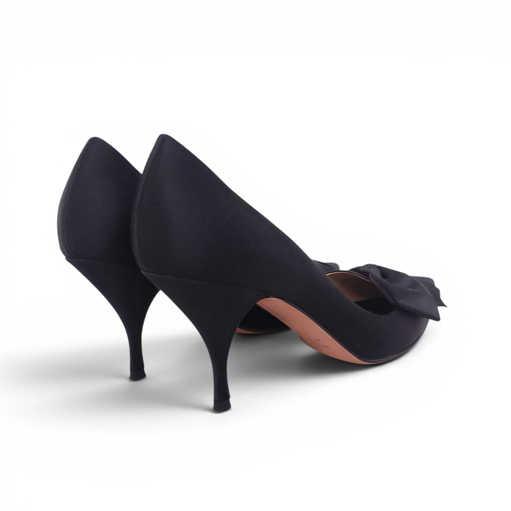 VALENTINO BLACK SATIN BOW HEELS - SIZE 39.5
