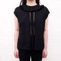 VALENTINO BLACK SHORT SLEEVE SWEATER WITH LACE AND FRINGE DETAIL - SIZE XS
