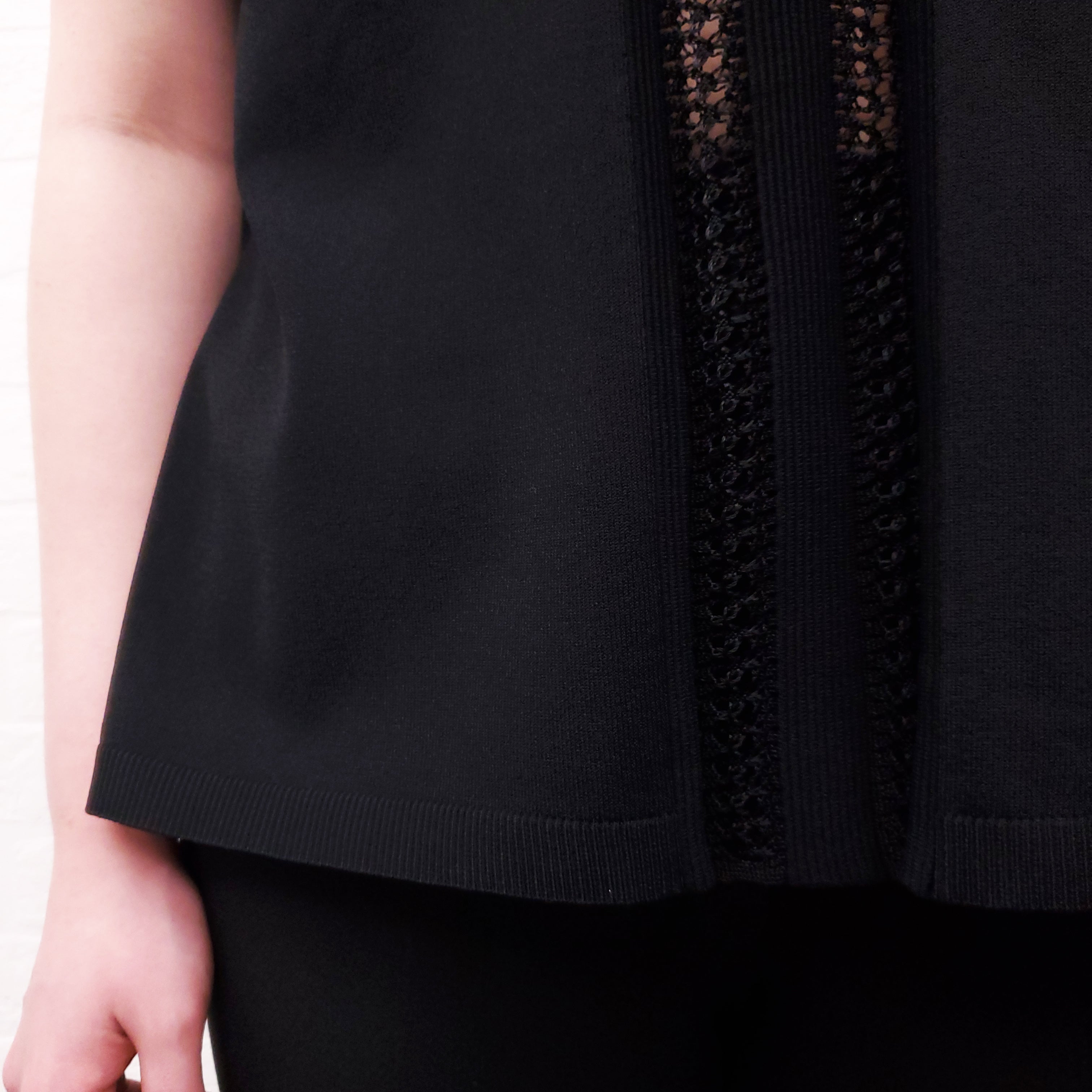 VALENTINO BLACK SHORT SLEEVE SWEATER WITH LACE AND FRINGE DETAIL - SIZE XS