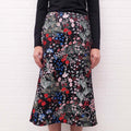 VALENTINO BLACK SILK FLORAL SKIRT - SIZE 6