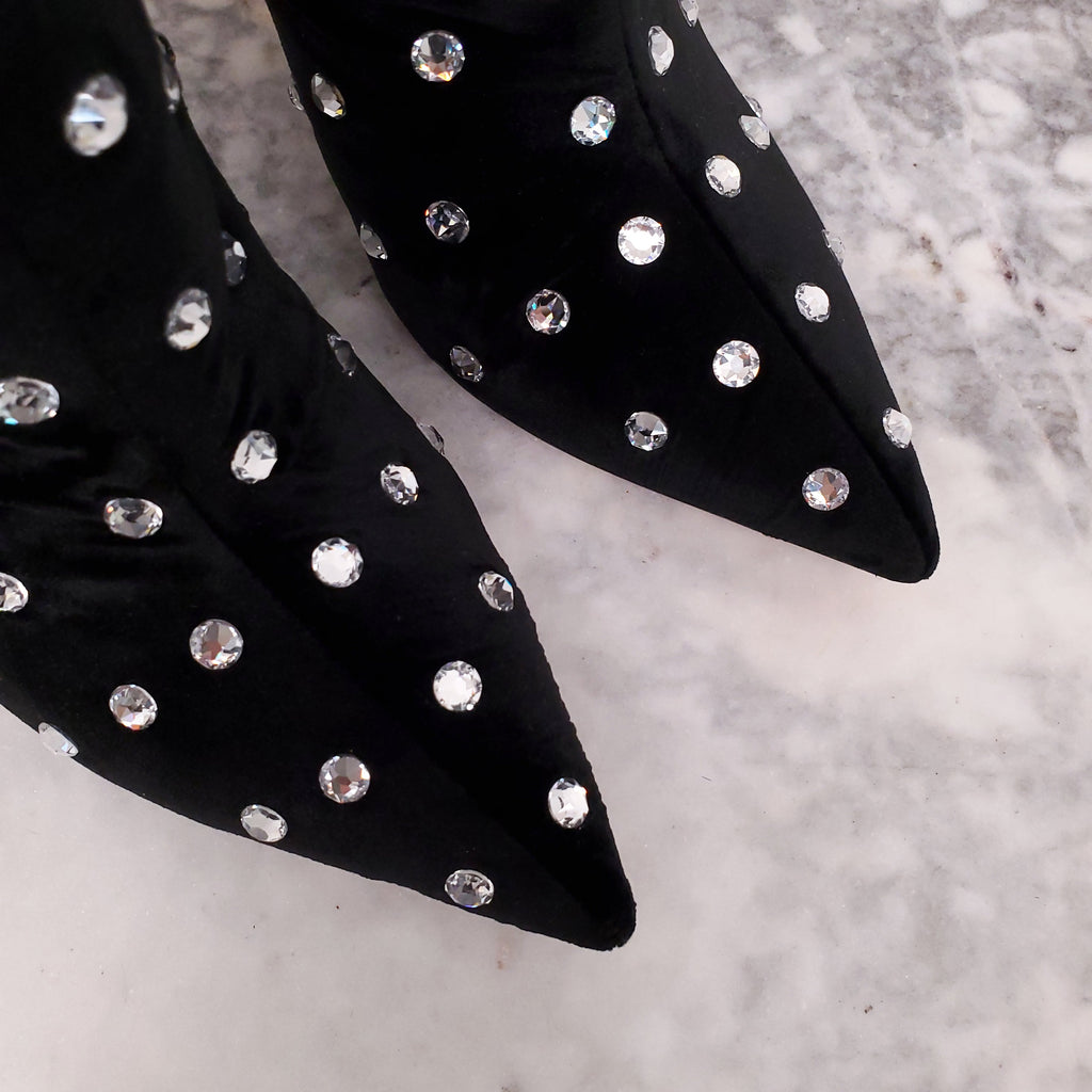 VALENTINO BLACK SUEDE BOOTIES WITH RHINESTONES - SIZE 37