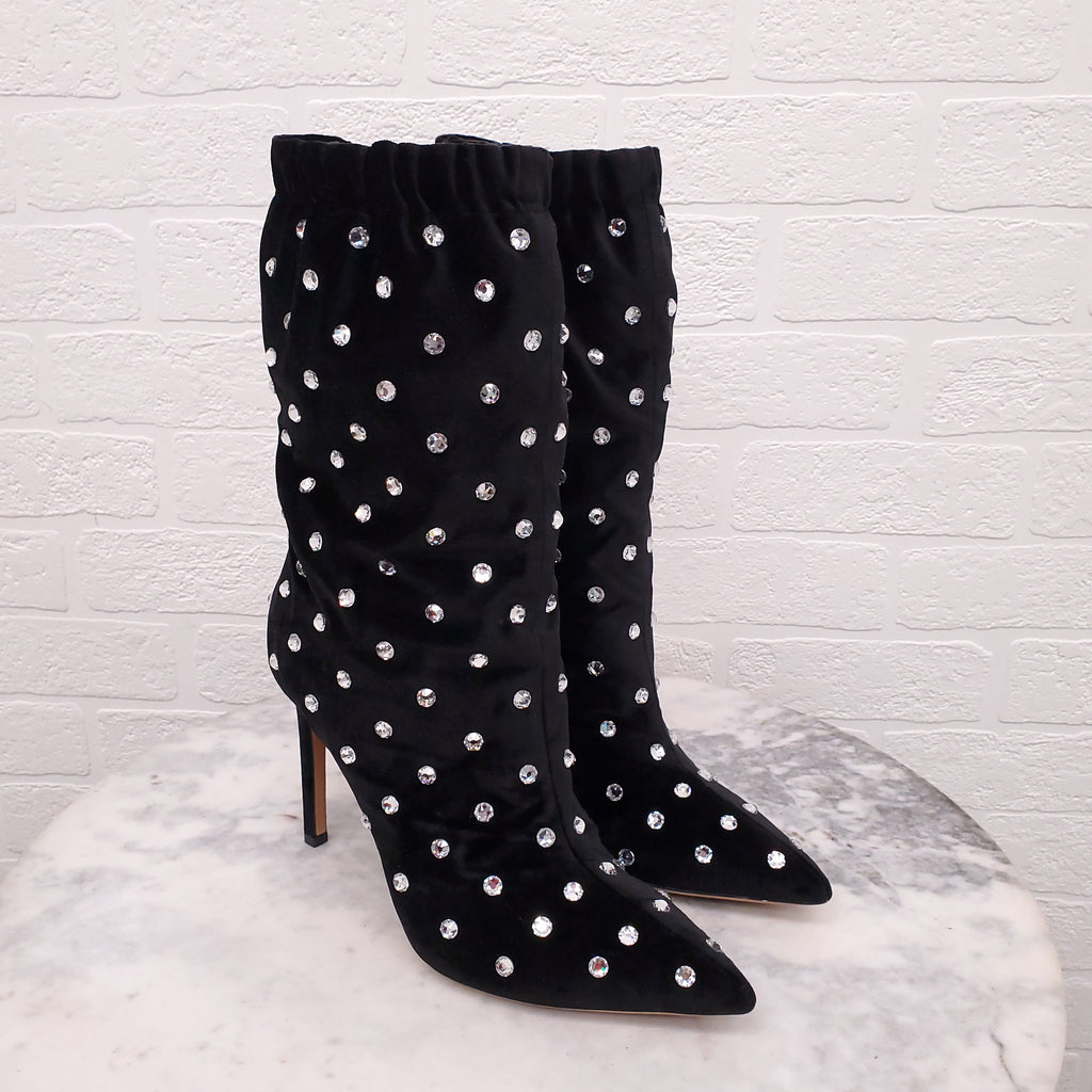 VALENTINO BLACK SUEDE BOOTIES WITH RHINESTONES - SIZE 37