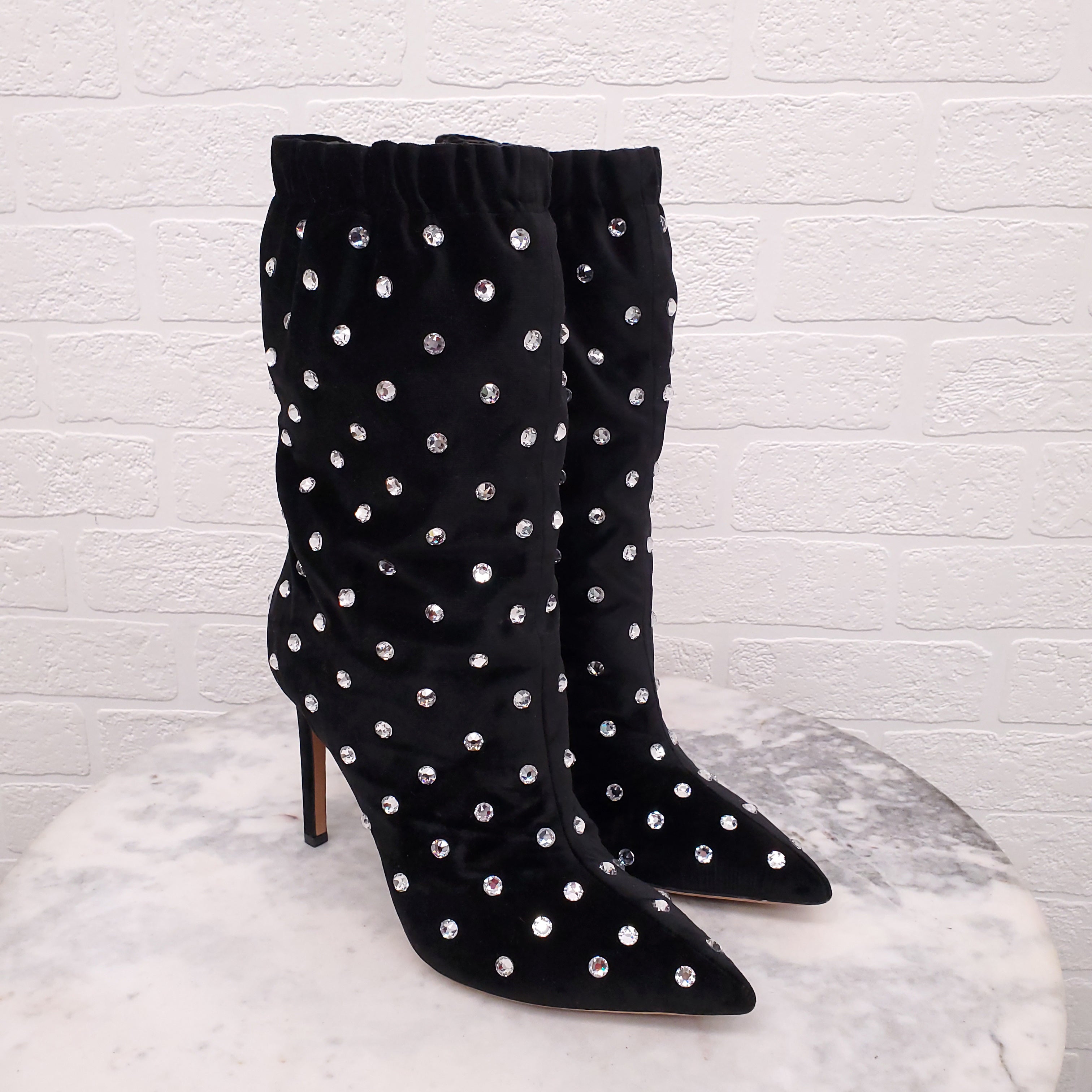 VALENTINO BLACK SUEDE BOOTIES WITH RHINESTONES - SIZE 37