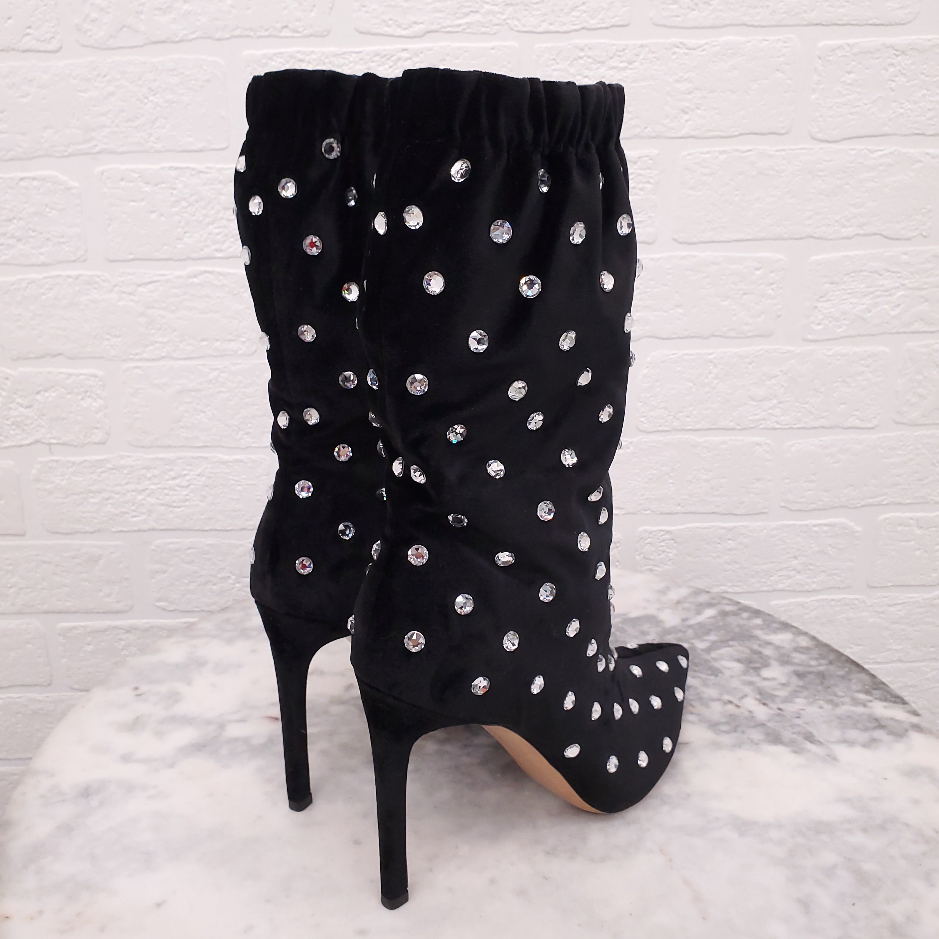 VALENTINO BLACK SUEDE BOOTIES WITH RHINESTONES - SIZE 37