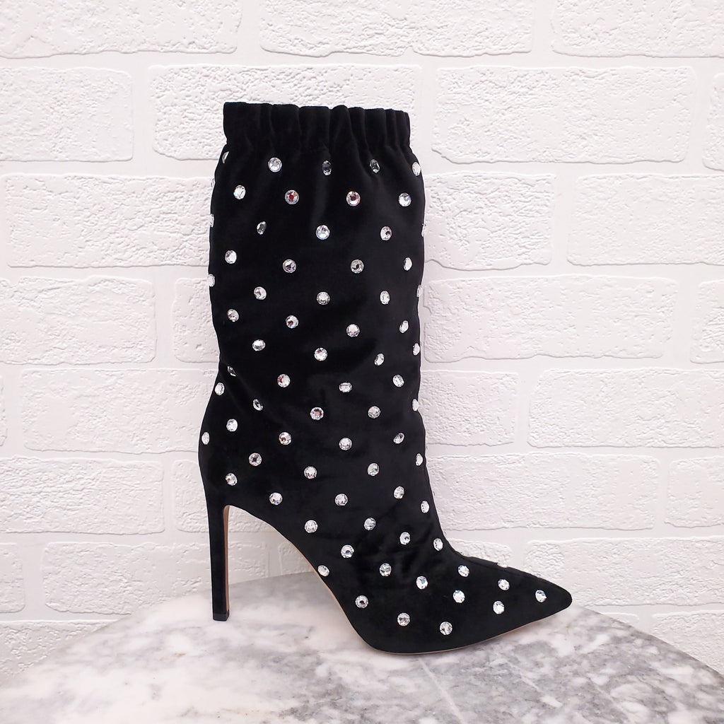 VALENTINO BLACK SUEDE BOOTIES WITH RHINESTONES - SIZE 37