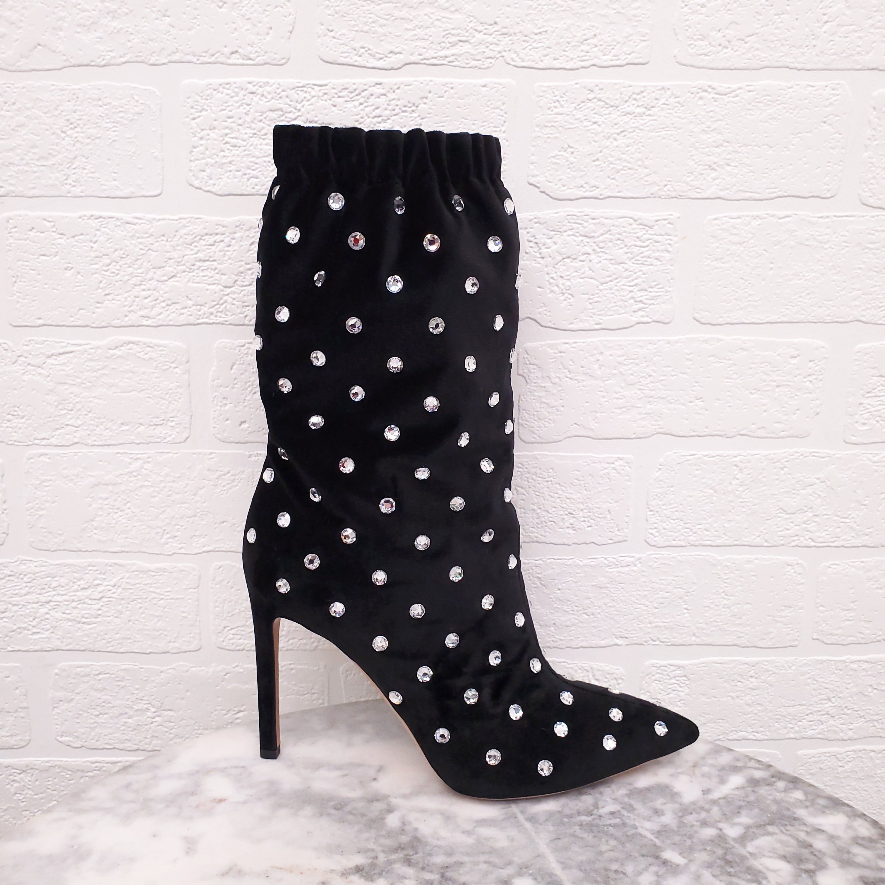 VALENTINO BLACK SUEDE BOOTIES WITH RHINESTONES - SIZE 37