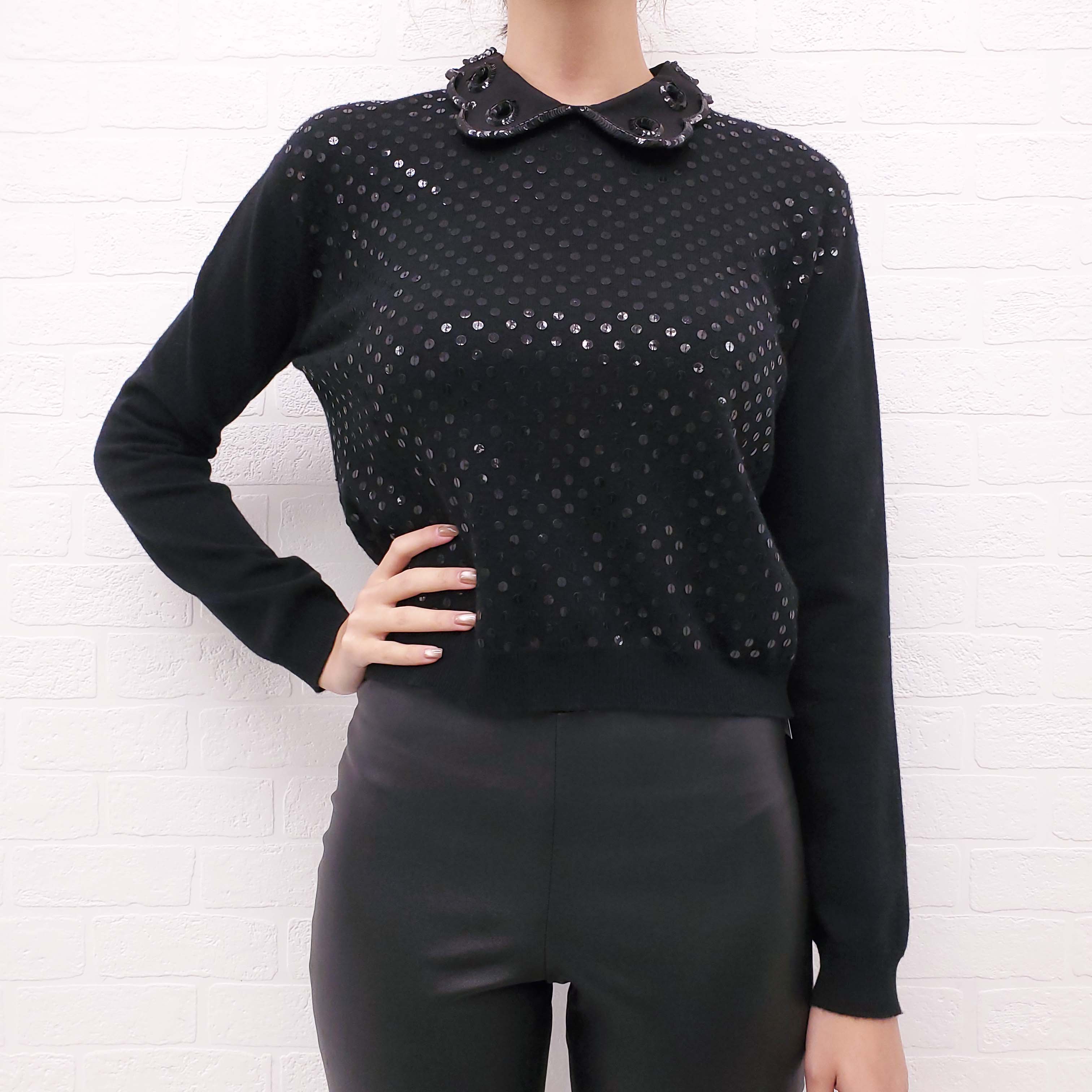 VALENTINO BLACK WOOL SWEATER WITH SEQUIN - SIZE S