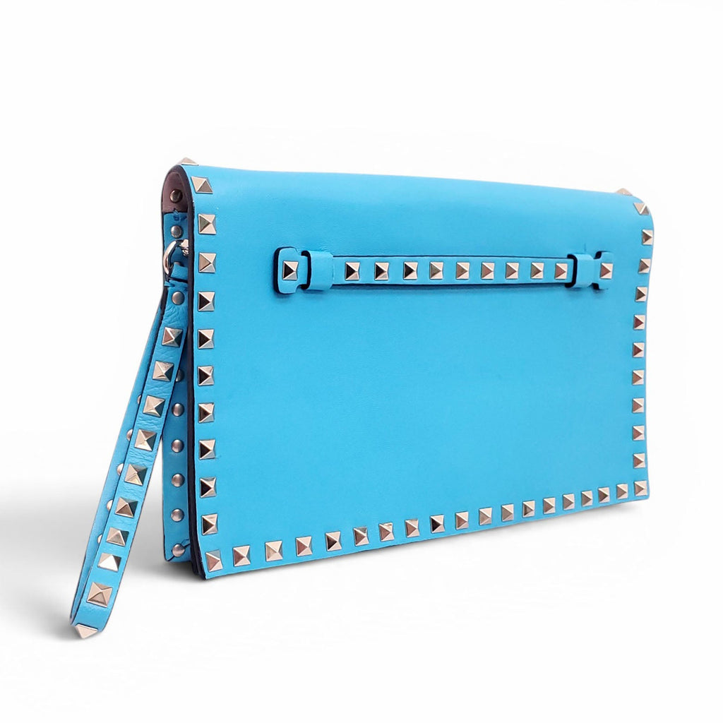 VALENTINO BRIGHT BLUE ROCKSTUD WRISTLET CLUTCH