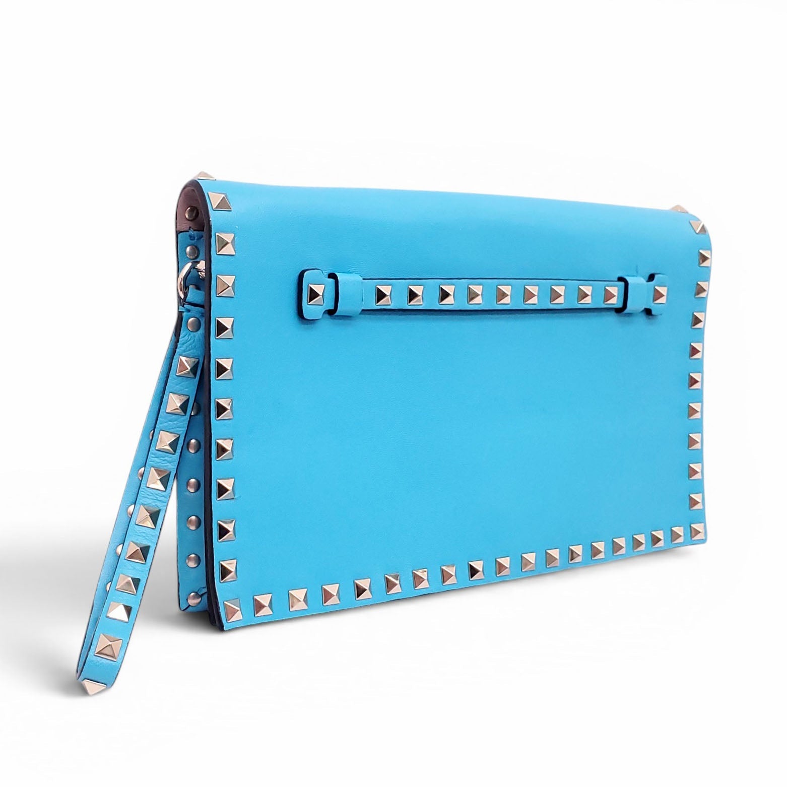 VALENTINO BRIGHT BLUE ROCKSTUD WRISTLET CLUTCH