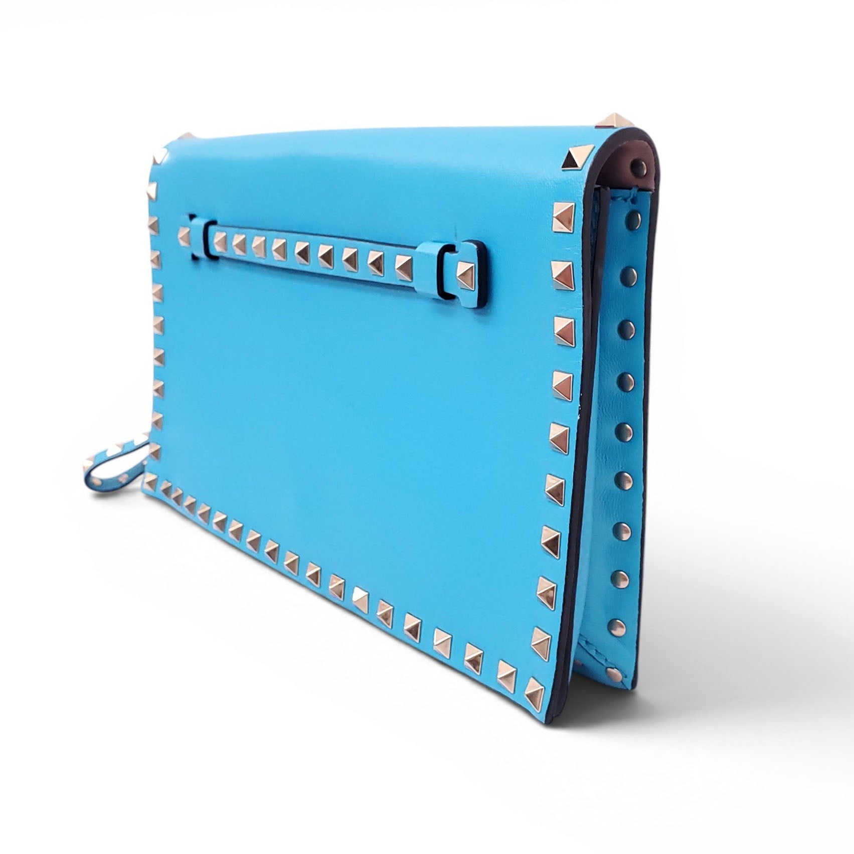 VALENTINO BRIGHT BLUE ROCKSTUD WRISTLET CLUTCH