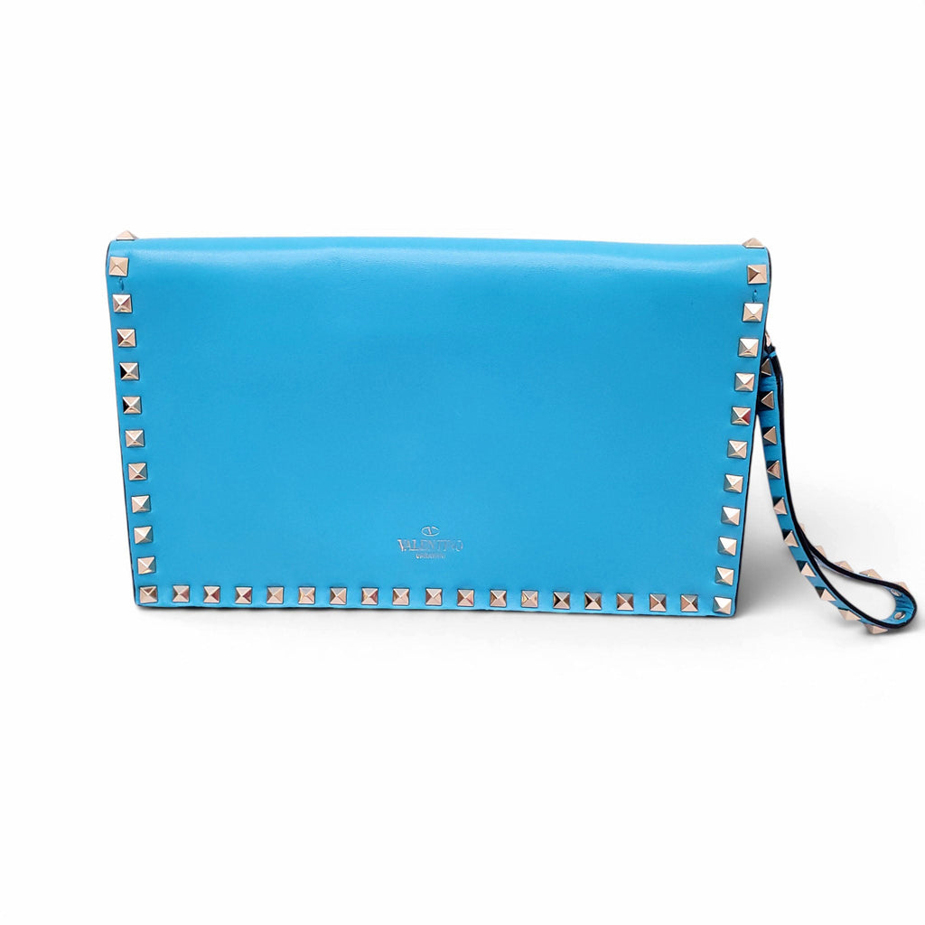 VALENTINO BRIGHT BLUE ROCKSTUD WRISTLET CLUTCH