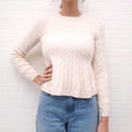 VALENTINO CREAM CABLE KNIT PEPLUM SWEATER - SIZE S
