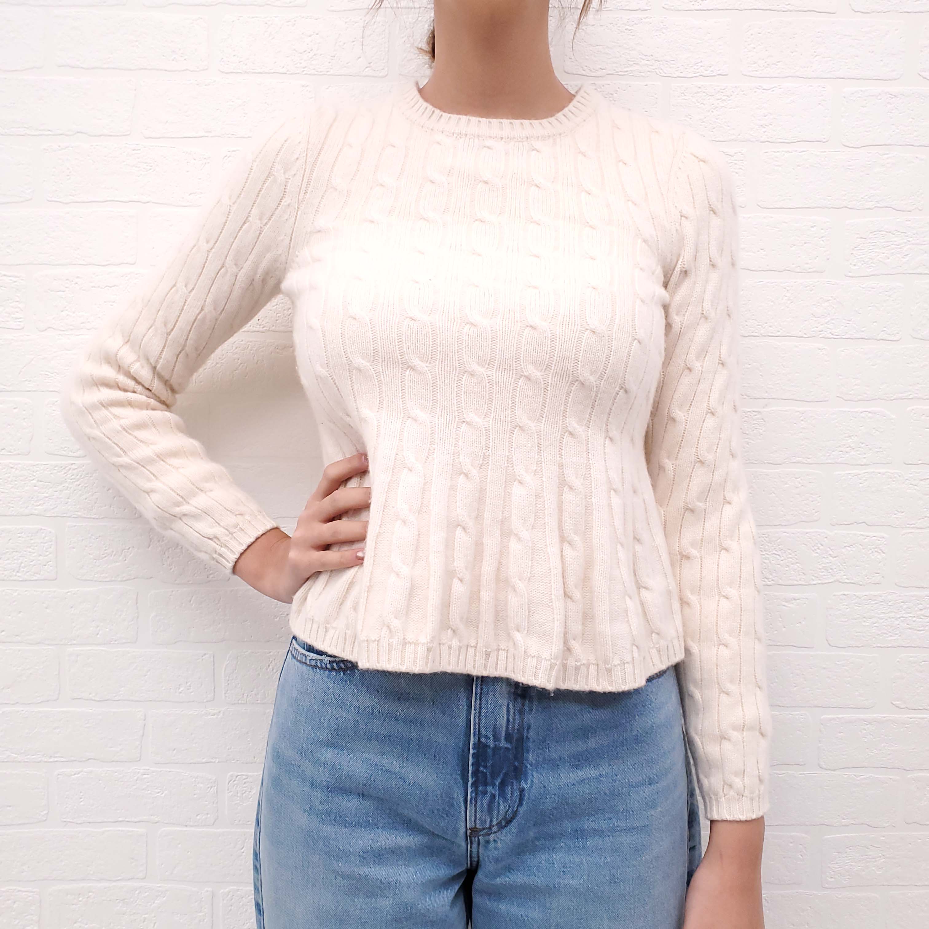 VALENTINO CREAM CABLE KNIT PEPLUM SWEATER - SIZE S