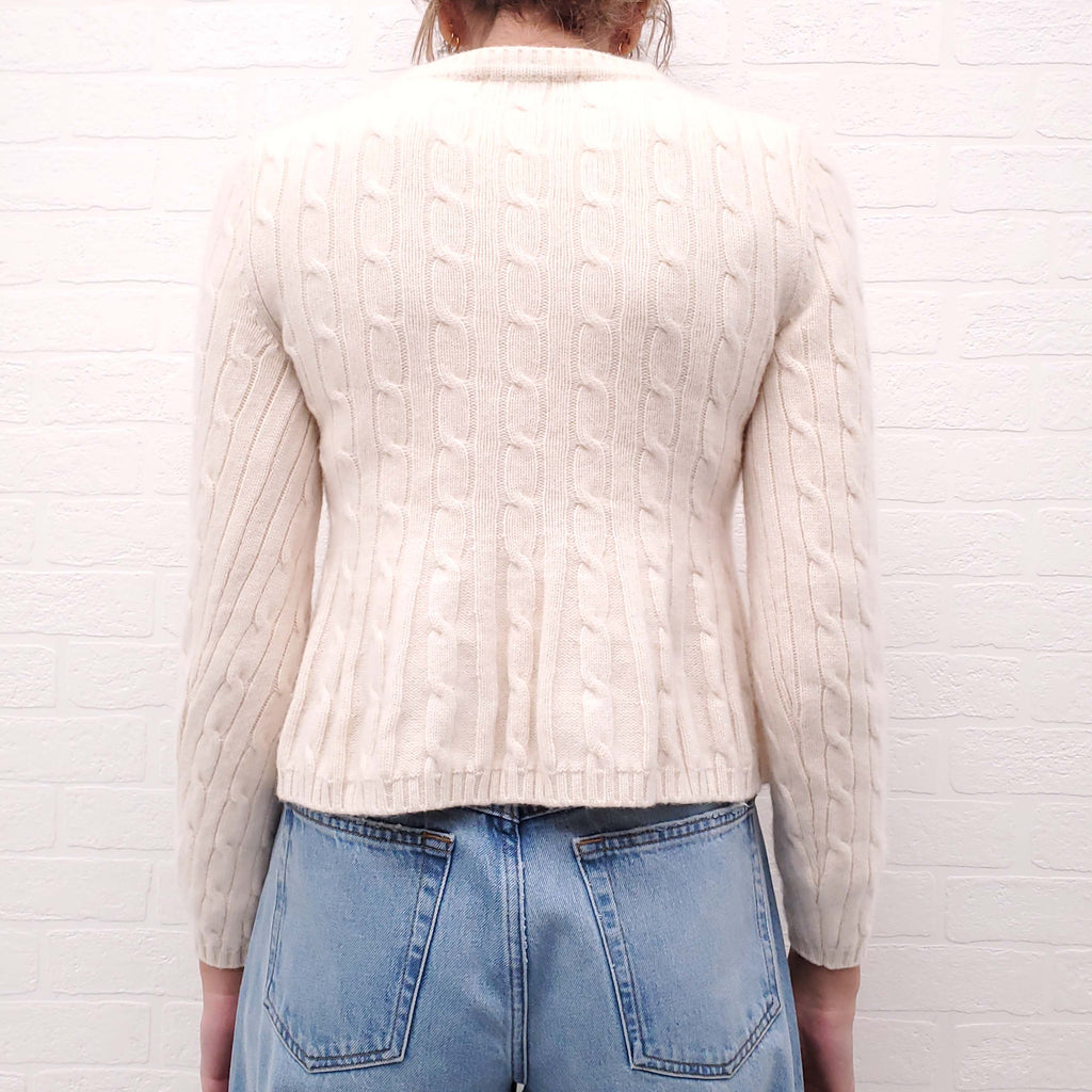 VALENTINO CREAM CABLE KNIT PEPLUM SWEATER - SIZE S