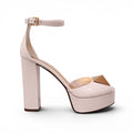 VALENTINO CREAM PATENT LEATHER ROMAN ROCKSTUD PEEP TOE HEELS - SIZE 39
