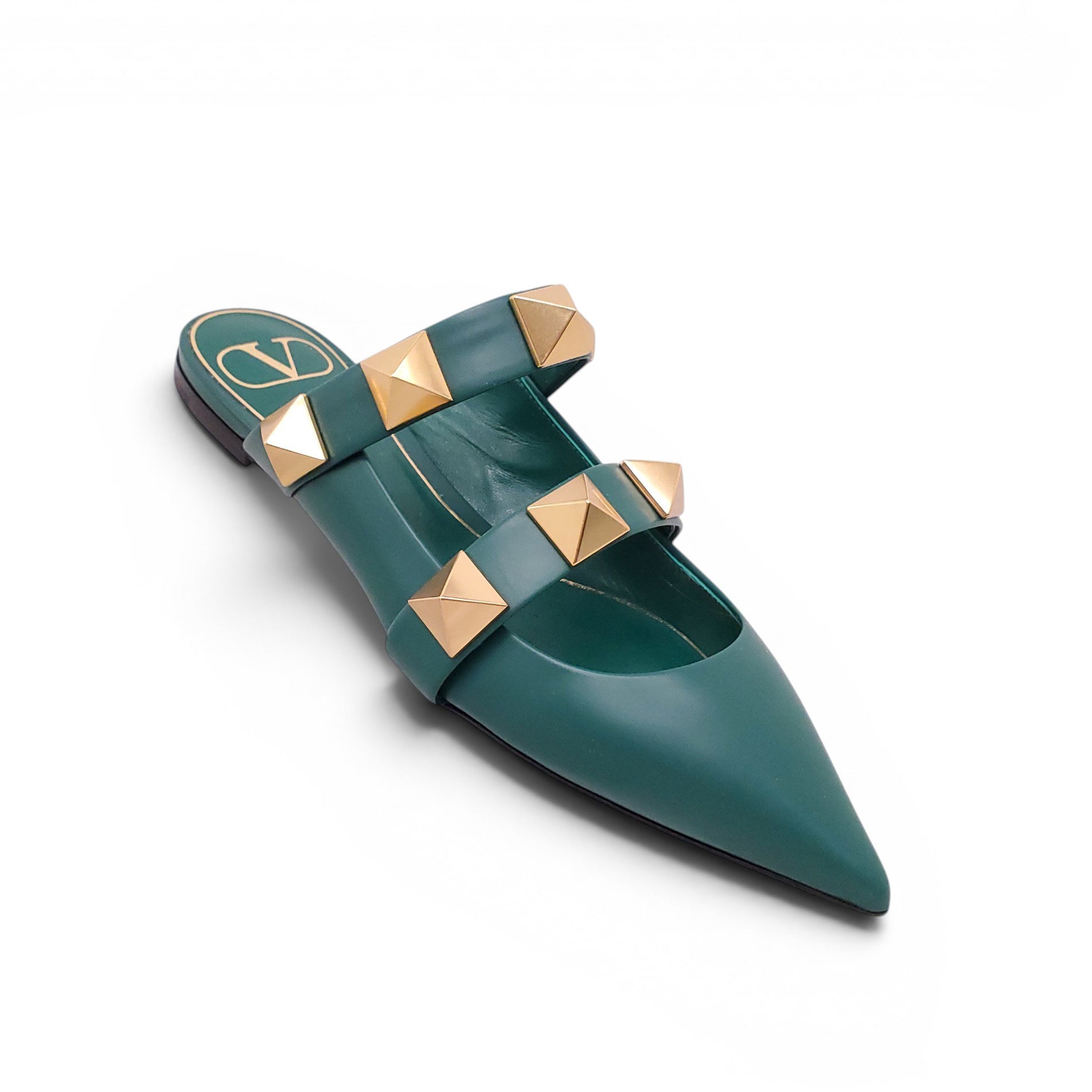 VALENTINO GREEN ROMAN ROCKSTUD FLATS - SIZE 35