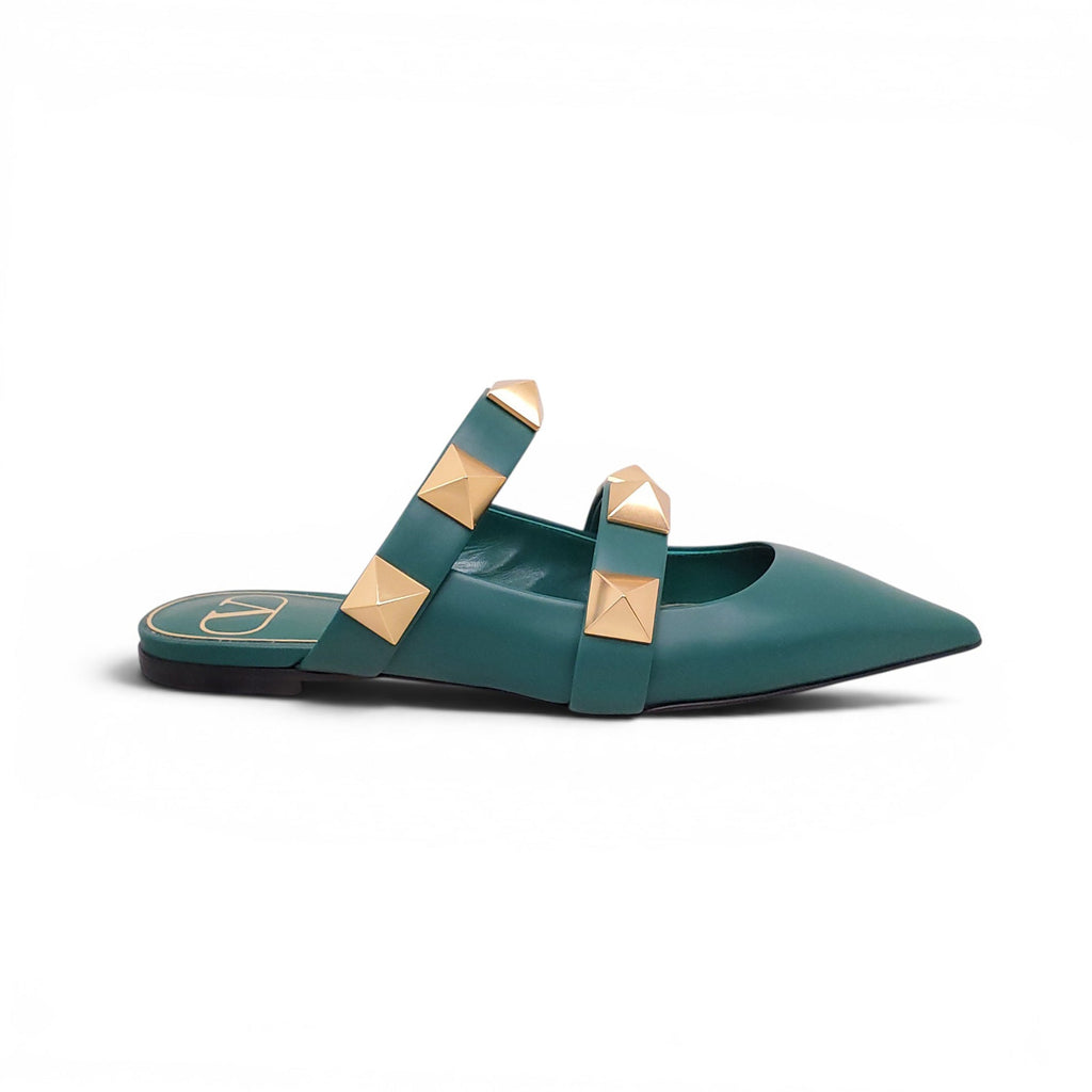 VALENTINO GREEN ROMAN ROCKSTUD FLATS - SIZE 35