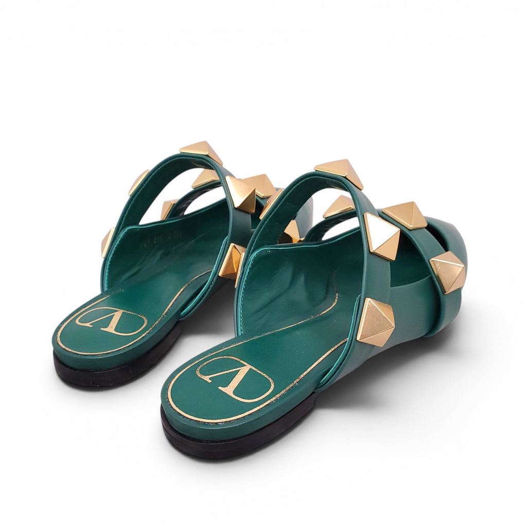 VALENTINO GREEN ROMAN ROCKSTUD FLATS - SIZE 35