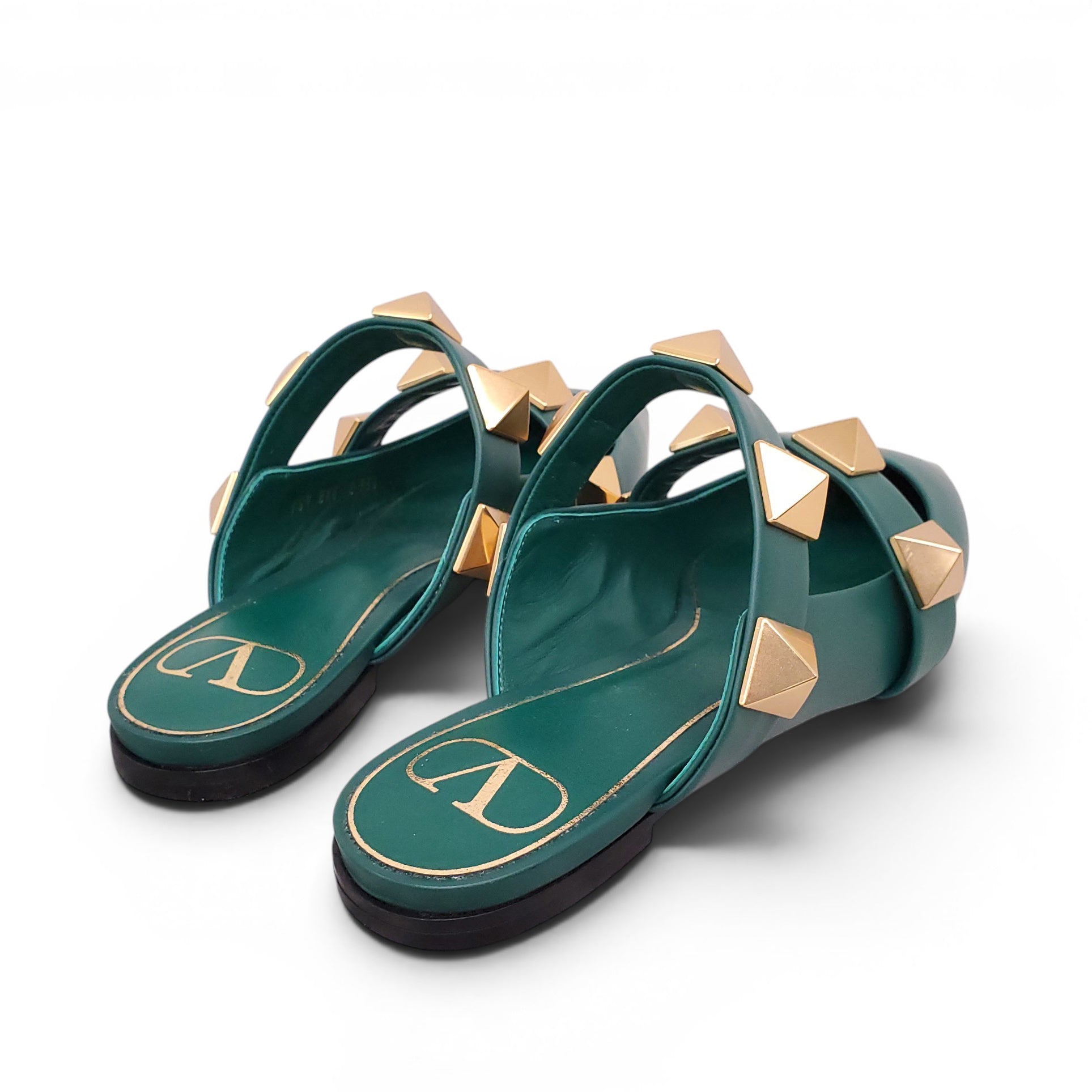 VALENTINO GREEN ROMAN ROCKSTUD FLATS - SIZE 35