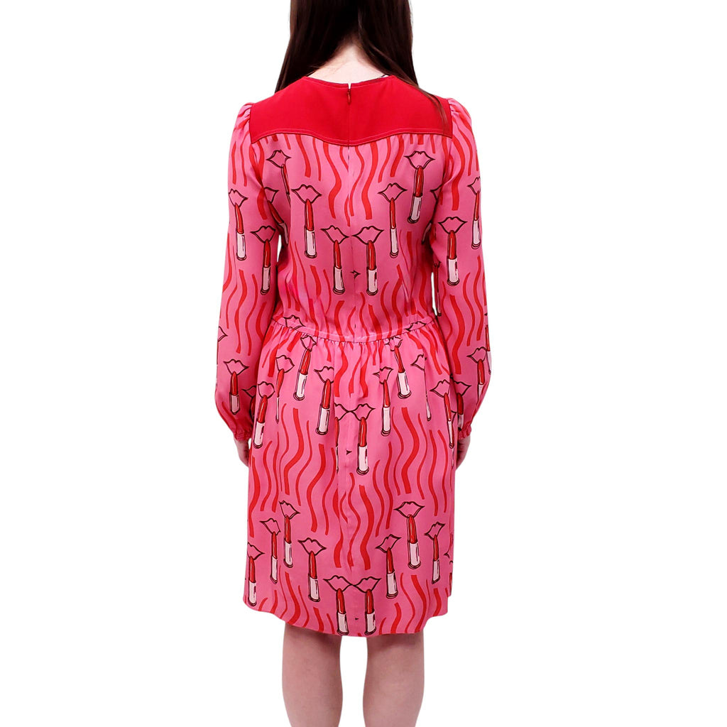 VALENTINO PINK LIPSTICK PATTERNED SILK CREPE DRESS - SIZE 44