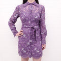 VALENTINO PURPLE LACE FLORAL EMBELLISHED MINI SHIRTDRESS - SIZE 42