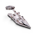 VALENTINO SILVER METALLIC ROMAN ROCKSTUD FLATS - SIZE 41