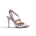 VALENTINO SILVER SNAKESKIN ROCKSTUD HEELS - SIZE 39