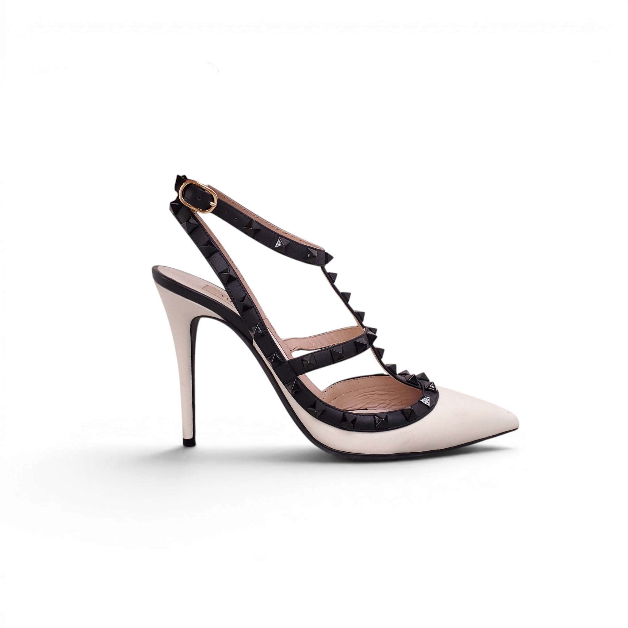 VALENTINO WHITE AND BLACK ROCKSTUD HEELS - SIZE 38