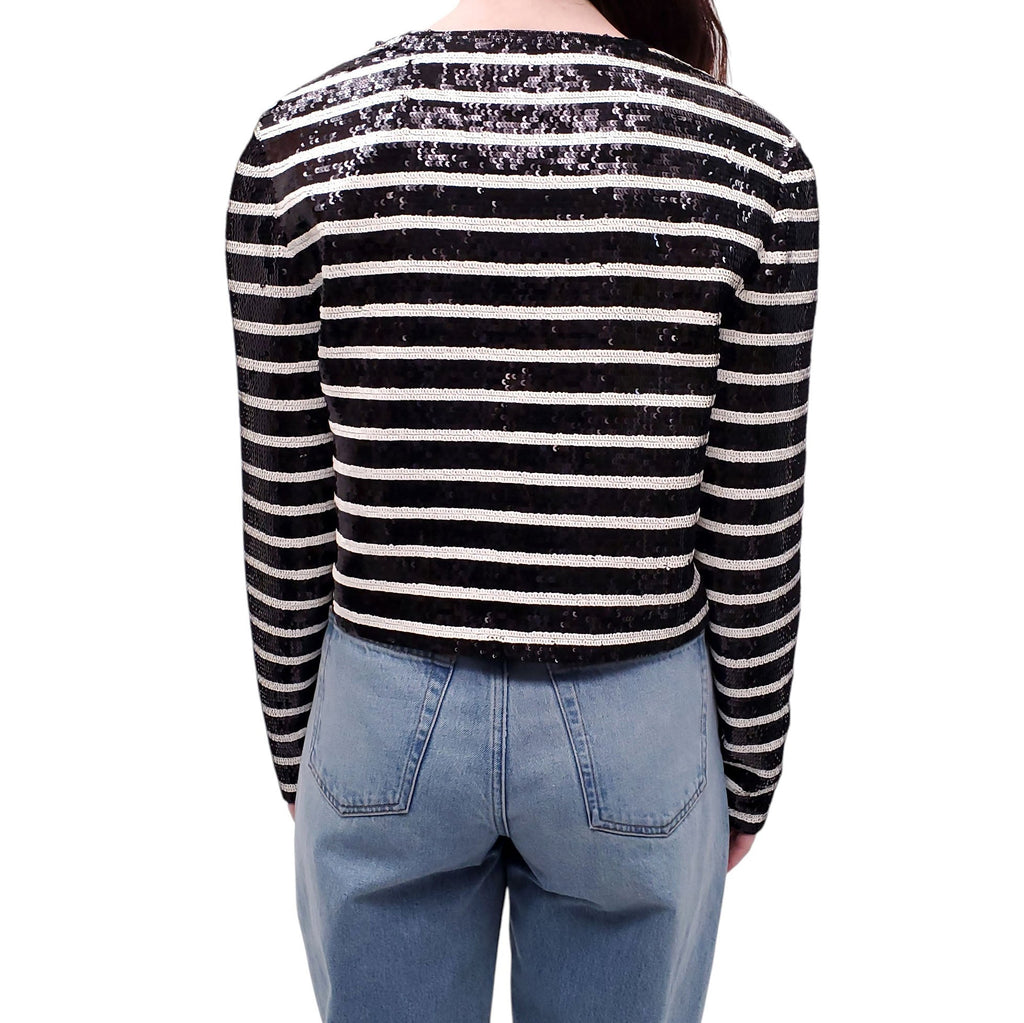 VERONICA BEARD BLACK AND WHITE STRIPED SEQUIN JACKET - SIZE 8